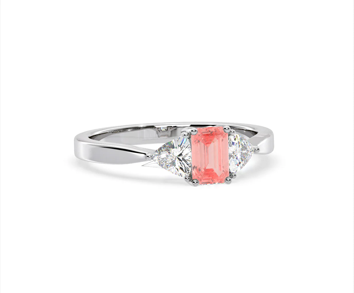 Aurora Pink Lab Diamond Emerald Cut and Trillion 1.00ct Ring in 18K White Gold - Elara Collection - Image 82