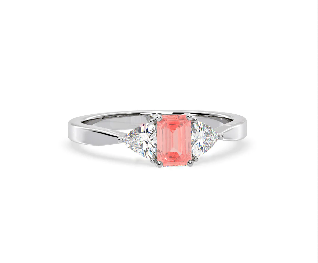 Aurora Pink Lab Diamond Emerald Cut and Trillion 1.00ct Ring in 18K White Gold - Elara Collection - Image 84