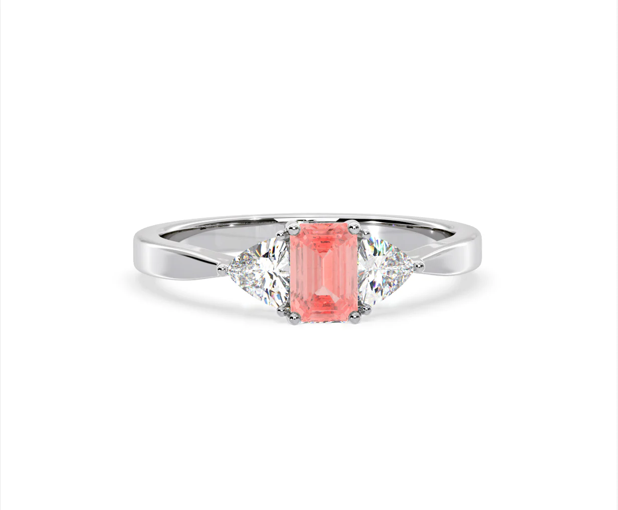 Aurora Pink Lab Diamond Emerald Cut and Trillion 1.00ct Ring in 18K White Gold - Elara Collection - Image 85