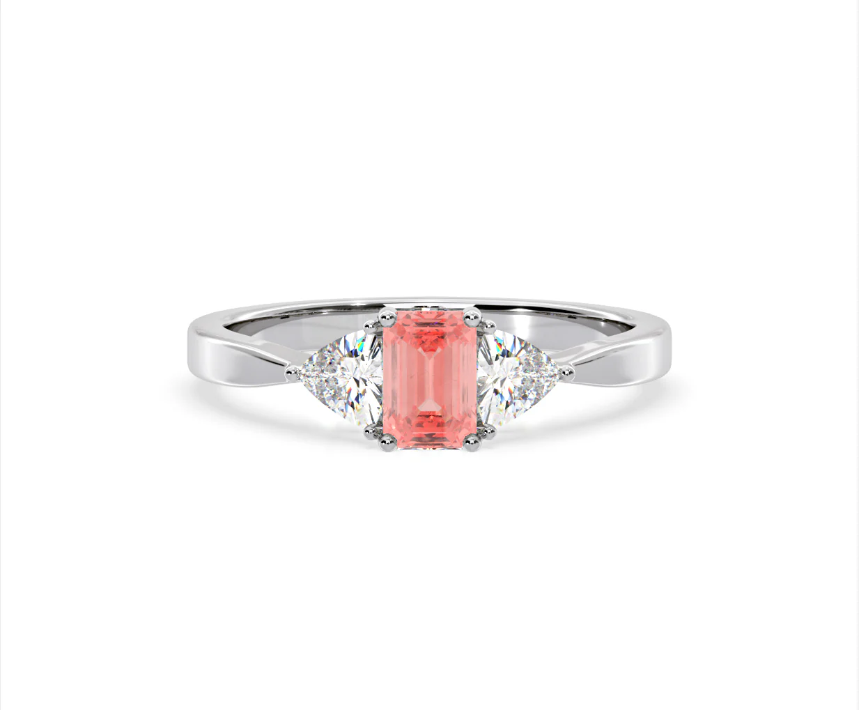 Aurora Pink Lab Diamond Emerald Cut and Trillion 1.00ct Ring in 18K White Gold - Elara Collection - Image 86