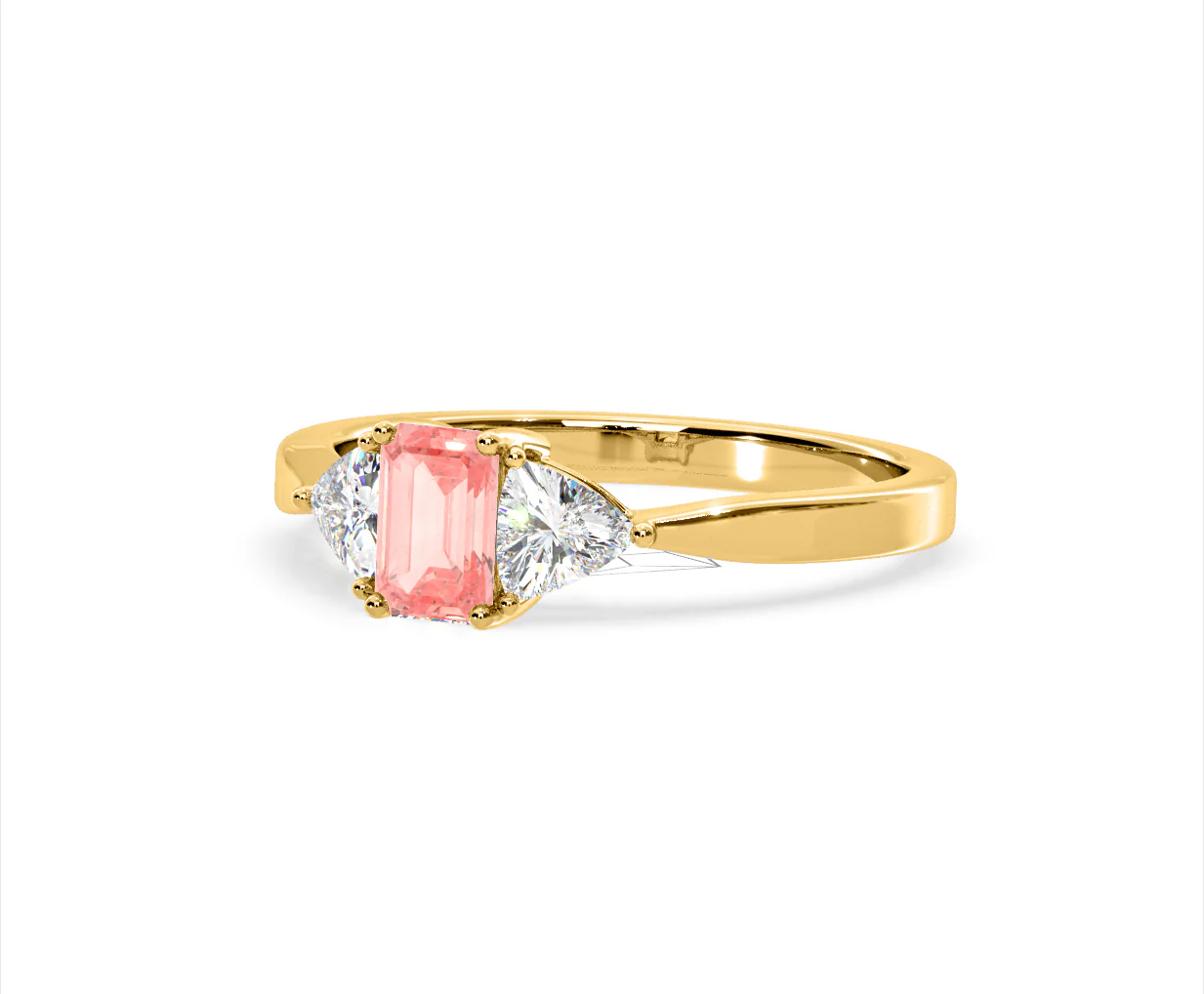 Aurora Pink Lab Diamond Emerald Cut and Trillion 1.00ct Ring in 18K Yellow Gold - Elara Collection - Image 13