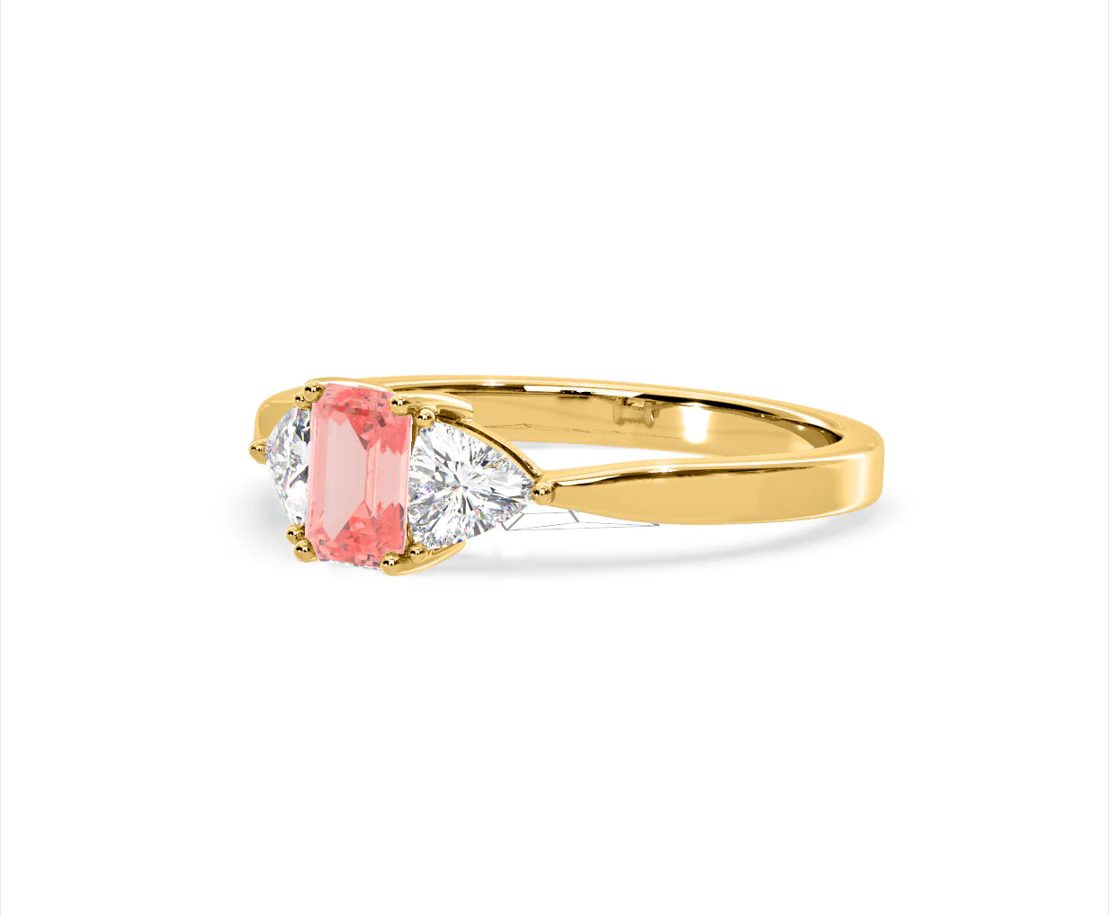 Aurora Pink Lab Diamond Emerald Cut and Trillion 1.00ct Ring in 18K Yellow Gold - Elara Collection - Image 15