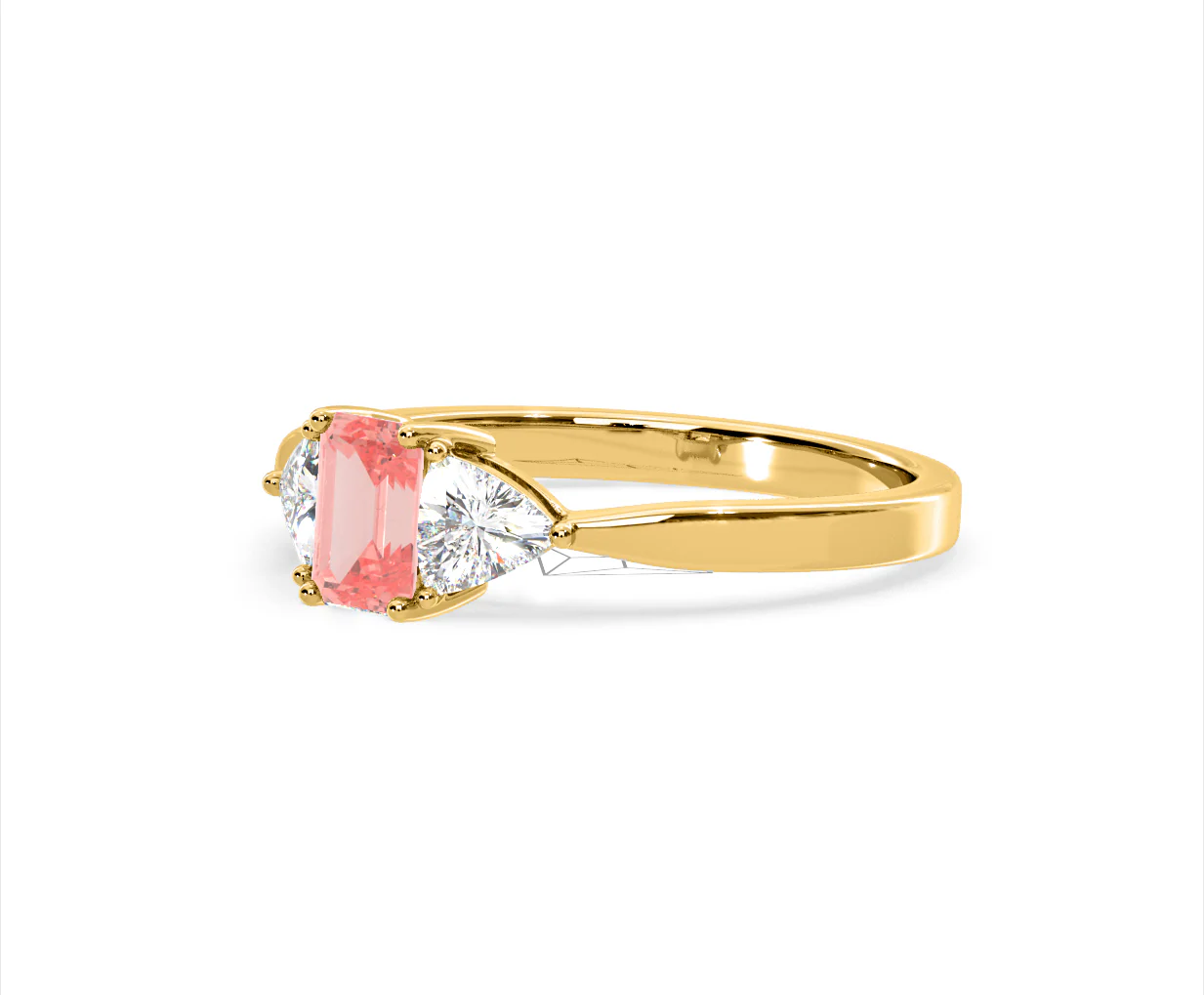 Aurora Pink Lab Diamond Emerald Cut and Trillion 1.00ct Ring in 18K Yellow Gold - Elara Collection - Image 16