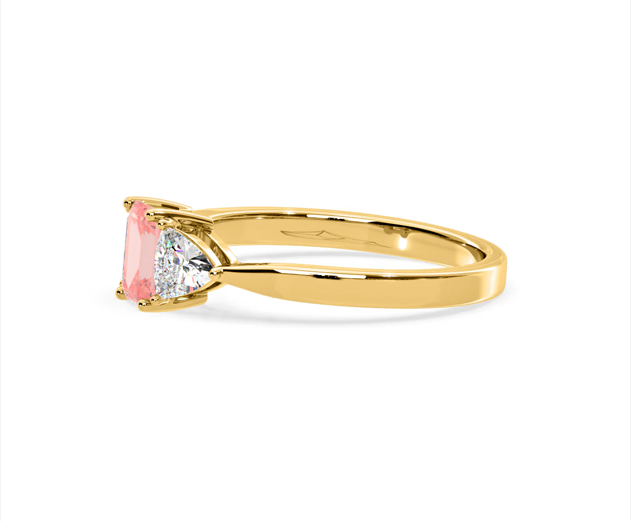 Aurora Pink Lab Diamond Emerald Cut and Trillion 1.00ct Ring in 18K Yellow Gold - Elara Collection - Image 22