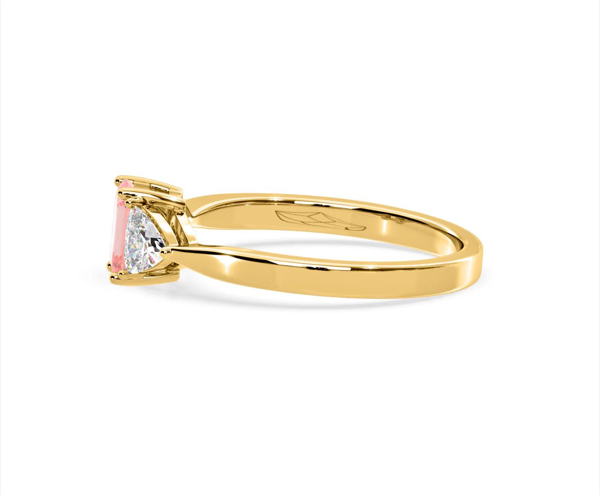 Aurora Pink Lab Diamond Emerald Cut and Trillion 1.00ct Ring in 18K Yellow Gold - Elara Collection - Image 26