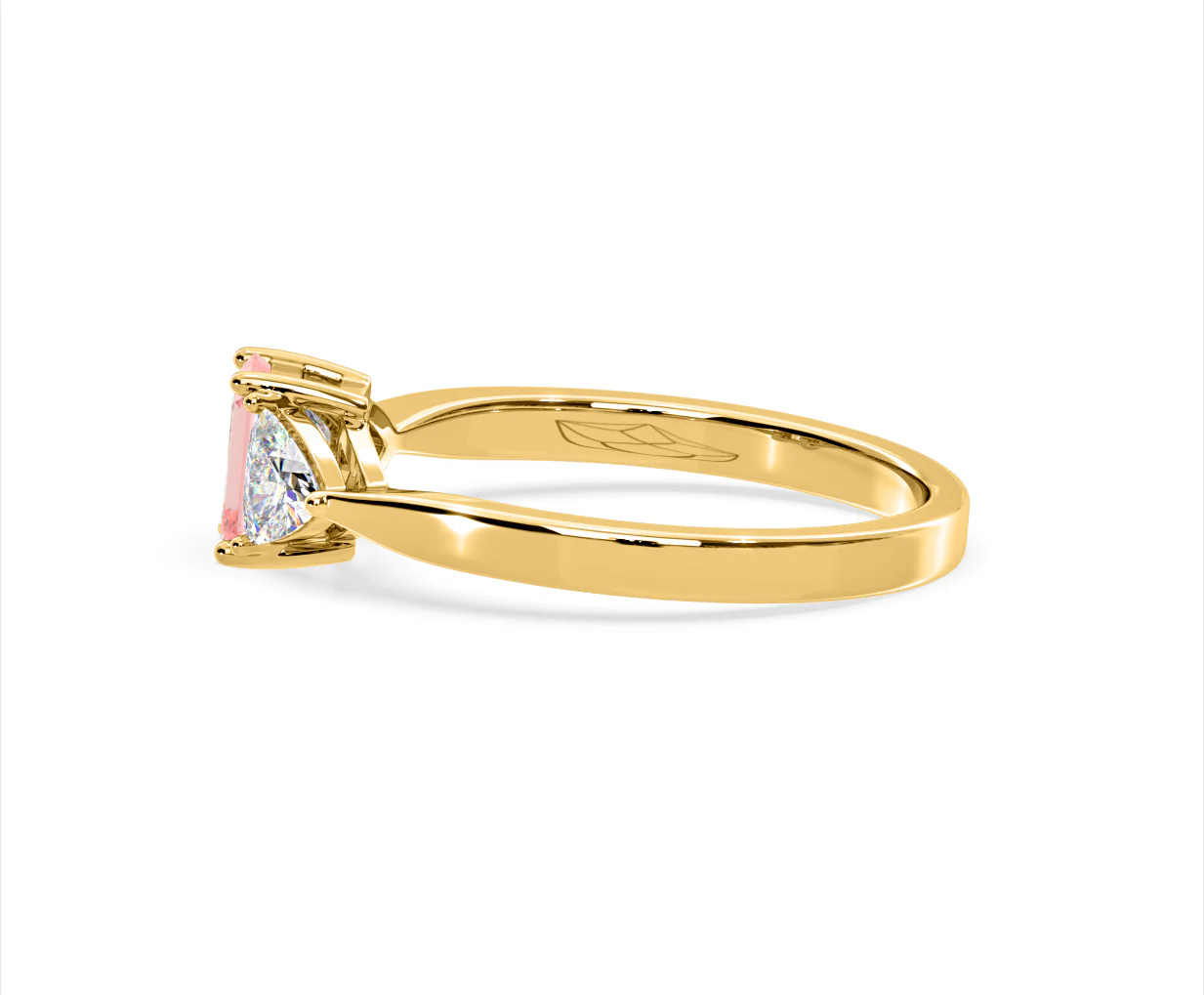 Aurora Pink Lab Diamond Emerald Cut and Trillion 1.00ct Ring in 18K Yellow Gold - Elara Collection - Image 27