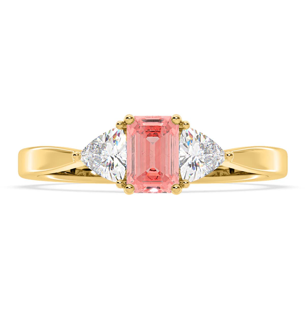 Aurora Pink Lab Diamond Emerald Cut and Trillion 1.00ct Ring in 18K Yellow Gold - Elara Collection - Image 3