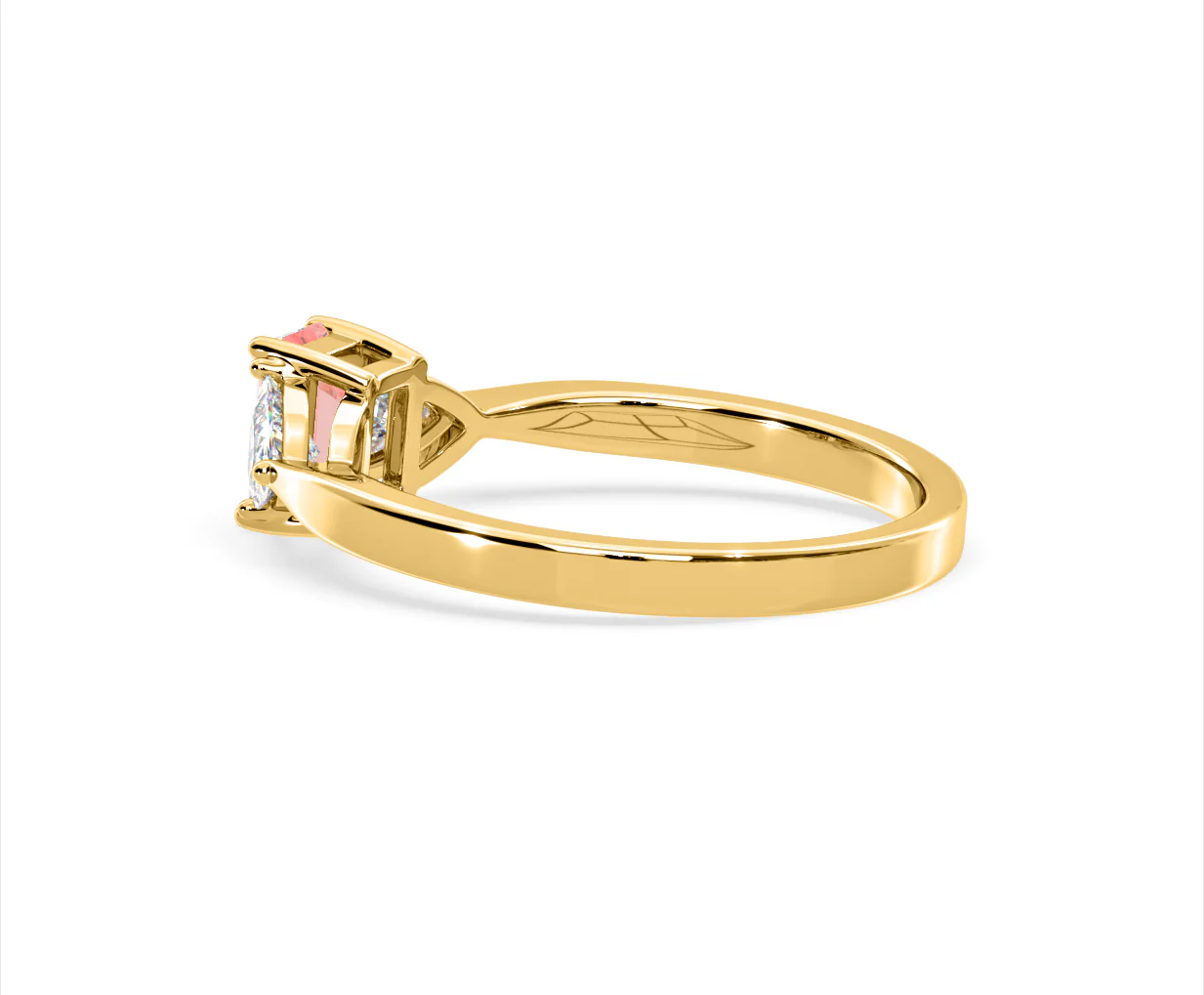 Aurora Pink Lab Diamond Emerald Cut and Trillion 1.00ct Ring in 18K Yellow Gold - Elara Collection - Image 33