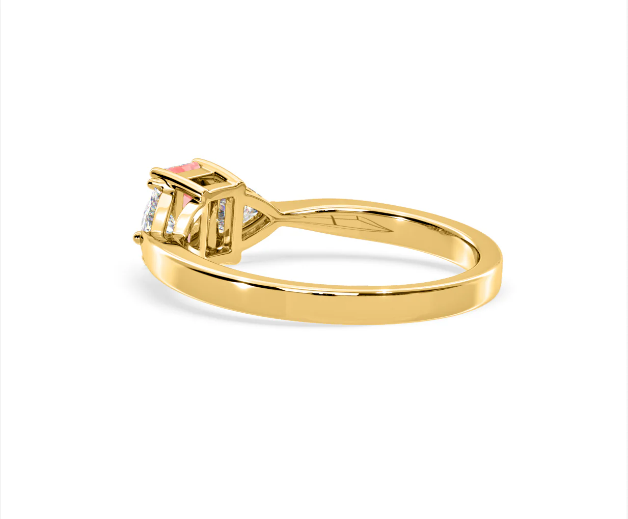 Aurora Pink Lab Diamond Emerald Cut and Trillion 1.00ct Ring in 18K Yellow Gold - Elara Collection - Image 36