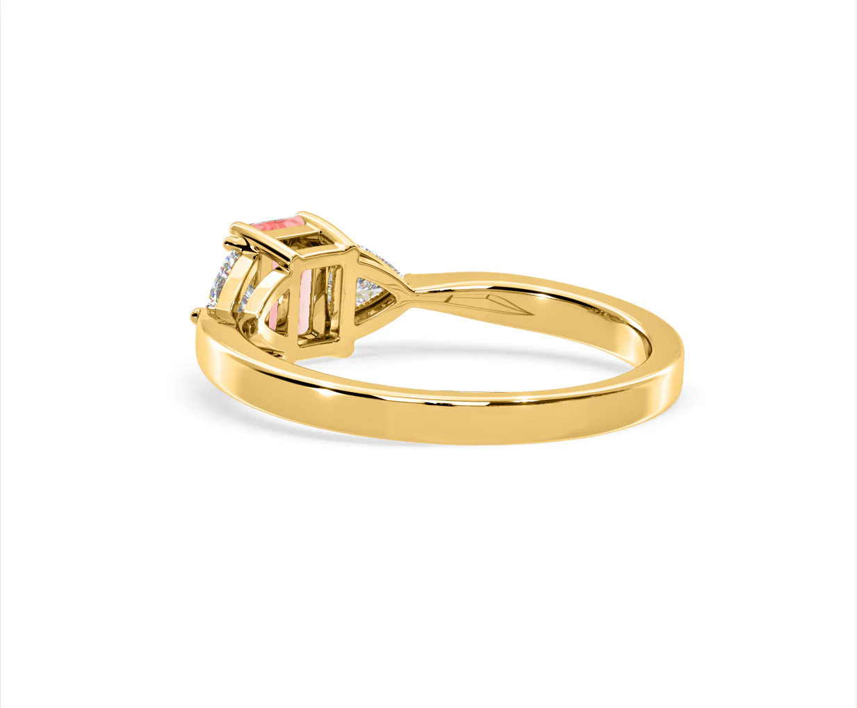Aurora Pink Lab Diamond Emerald Cut and Trillion 1.00ct Ring in 18K Yellow Gold - Elara Collection - Image 38