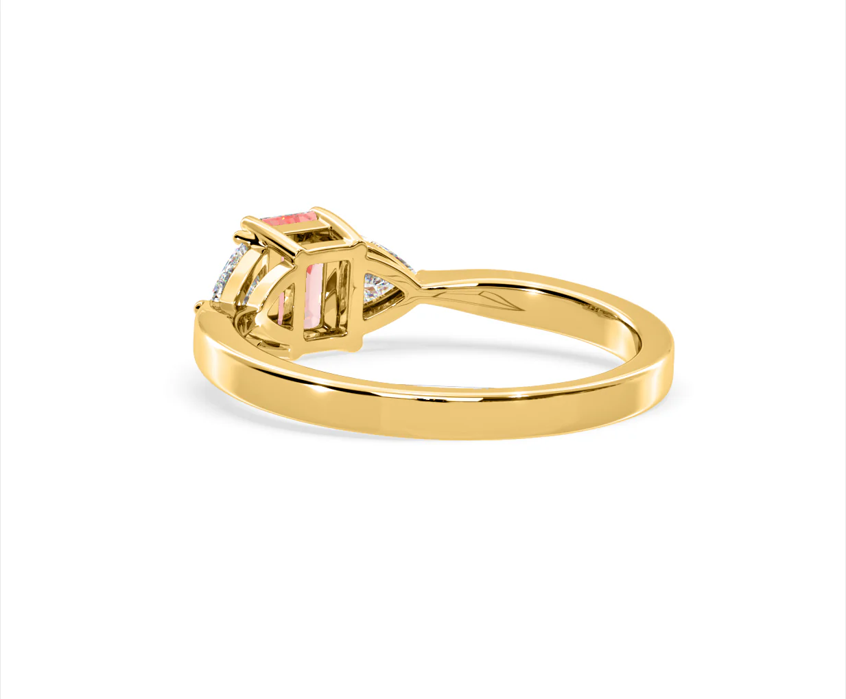Aurora Pink Lab Diamond Emerald Cut and Trillion 1.00ct Ring in 18K Yellow Gold - Elara Collection - Image 39