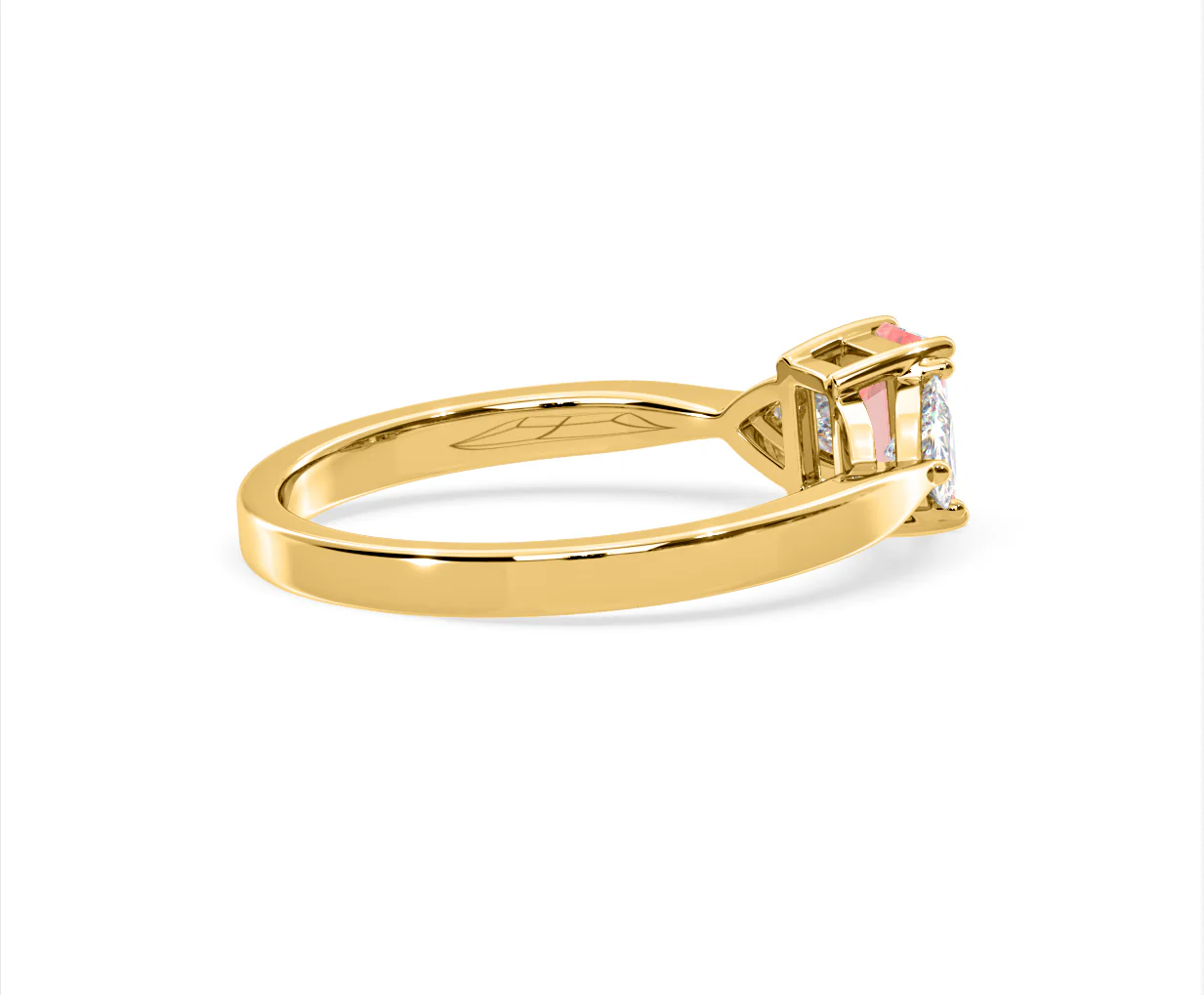 Aurora Pink Lab Diamond Emerald Cut and Trillion 1.00ct Ring in 18K Yellow Gold - Elara Collection - Image 60