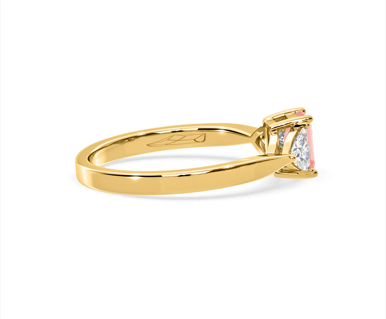 Aurora Pink Lab Diamond Emerald Cut and Trillion 1.00ct Ring in 18K Yellow Gold - Elara Collection - Image 64