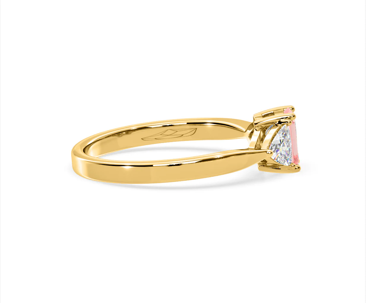 Aurora Pink Lab Diamond Emerald Cut and Trillion 1.00ct Ring in 18K Yellow Gold - Elara Collection - Image 66