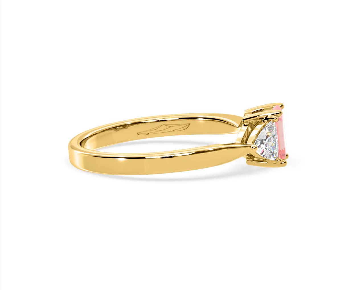Aurora Pink Lab Diamond Emerald Cut and Trillion 1.00ct Ring in 18K Yellow Gold - Elara Collection - Image 67