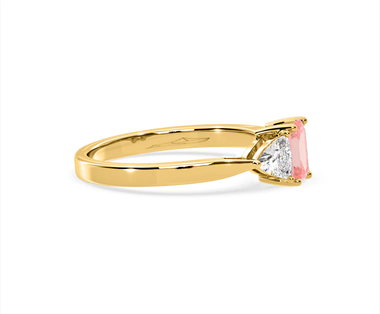 Aurora Pink Lab Diamond Emerald Cut and Trillion 1.00ct Ring in 18K Yellow Gold - Elara Collection - Image 70