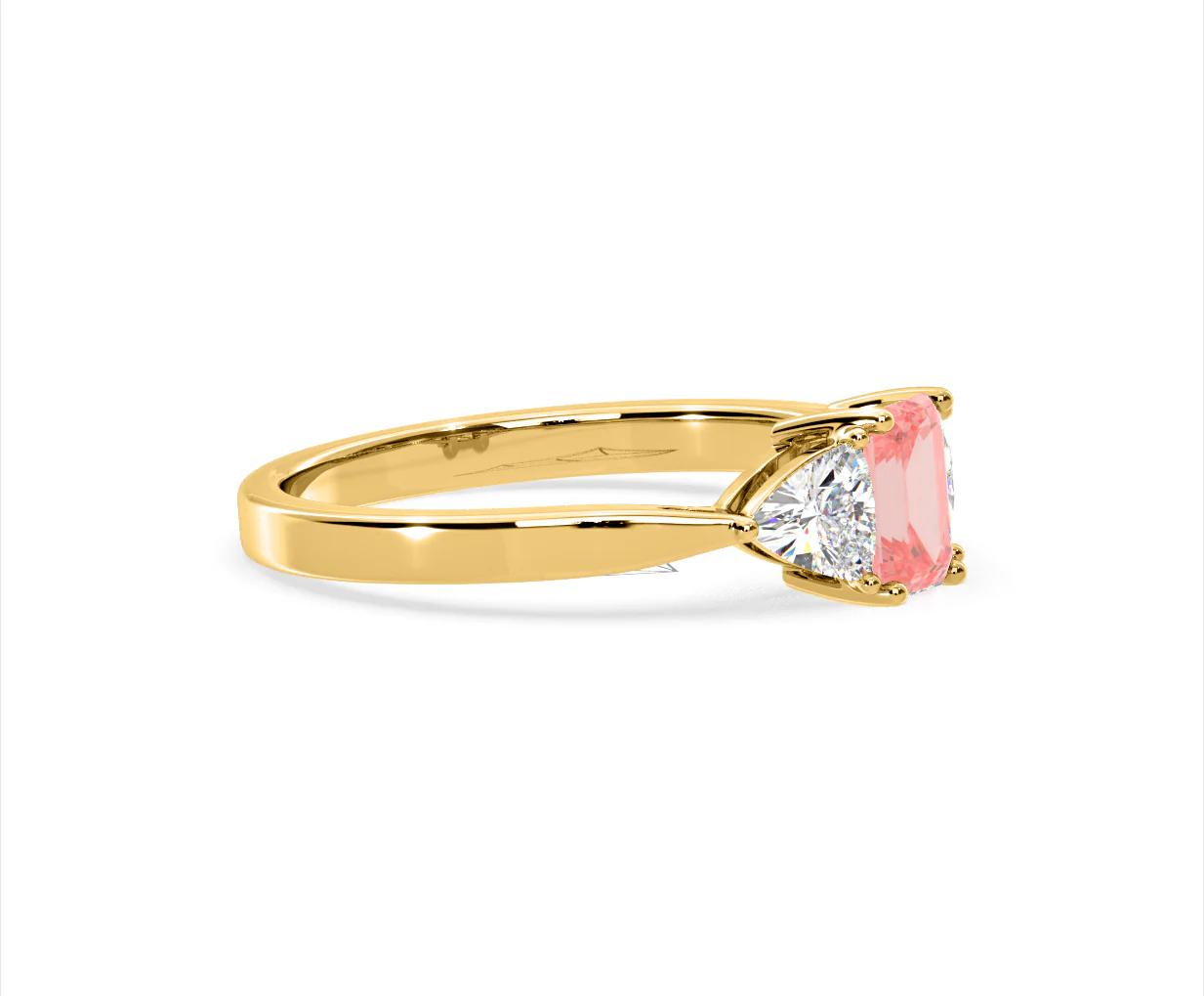 Aurora Pink Lab Diamond Emerald Cut and Trillion 1.00ct Ring in 18K Yellow Gold - Elara Collection - Image 73