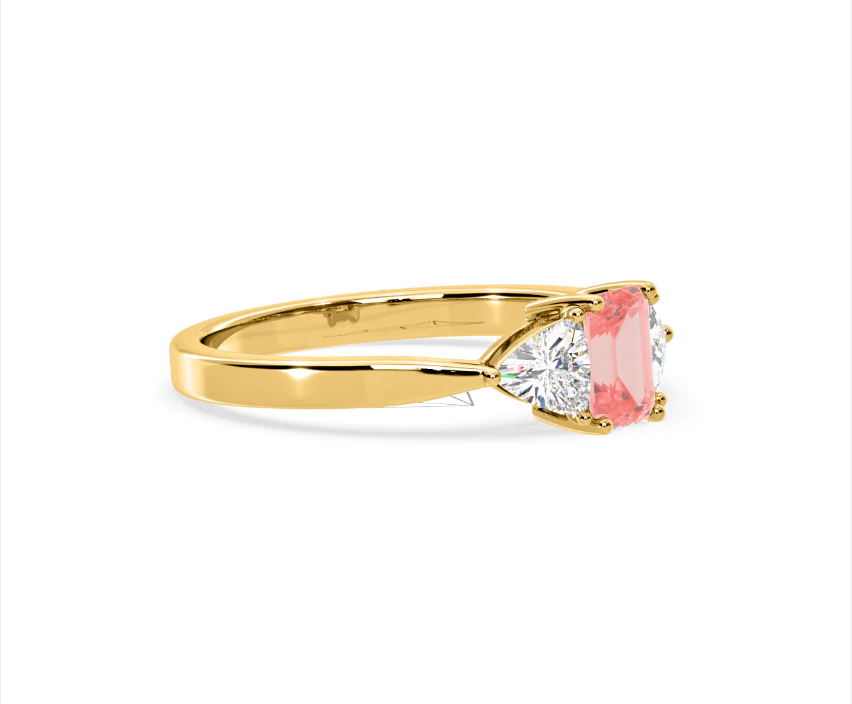 Aurora Pink Lab Diamond Emerald Cut and Trillion 1.00ct Ring in 18K Yellow Gold - Elara Collection - Image 75