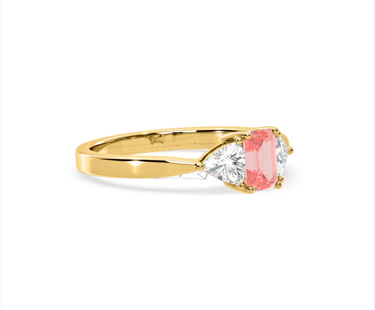 Aurora Pink Lab Diamond Emerald Cut and Trillion 1.00ct Ring in 18K Yellow Gold - Elara Collection - Image 77