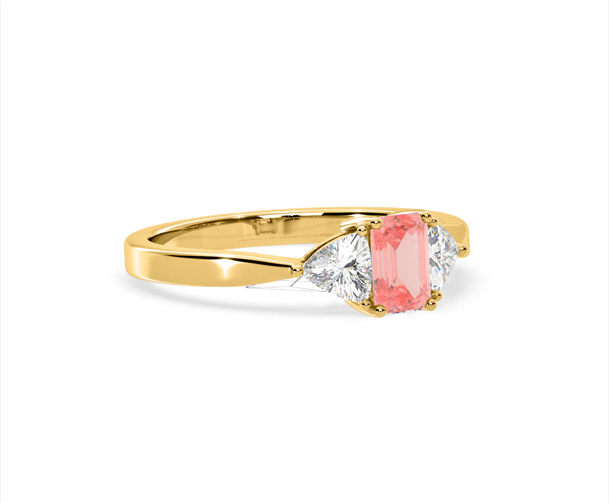 Aurora Pink Lab Diamond Emerald Cut and Trillion 1.00ct Ring in 18K Yellow Gold - Elara Collection - Image 79