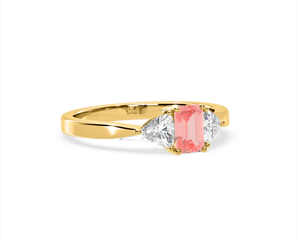Aurora Pink Lab Diamond Emerald Cut and Trillion 1.00ct Ring in 18K Yellow Gold - Elara Collection - Image 80