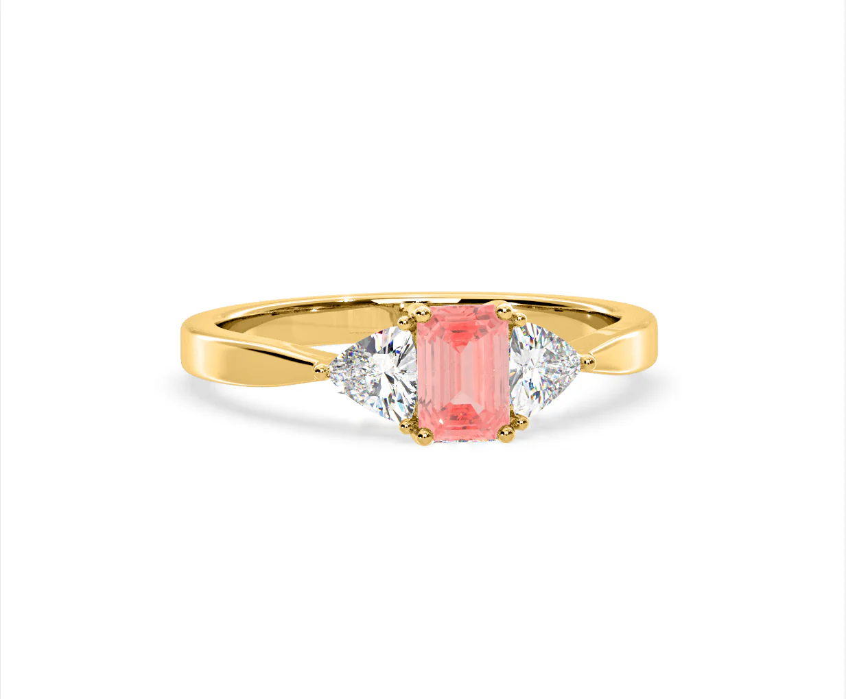 Aurora Pink Lab Diamond Emerald Cut and Trillion 1.00ct Ring in 18K Yellow Gold - Elara Collection - Image 84