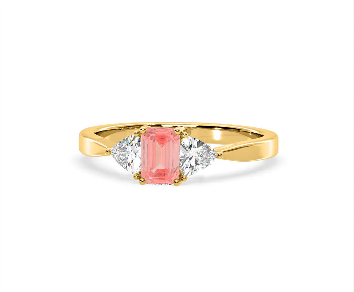Aurora Pink Lab Diamond Emerald Cut and Trillion 1.00ct Ring in 18K Yellow Gold - Elara Collection - Image 9