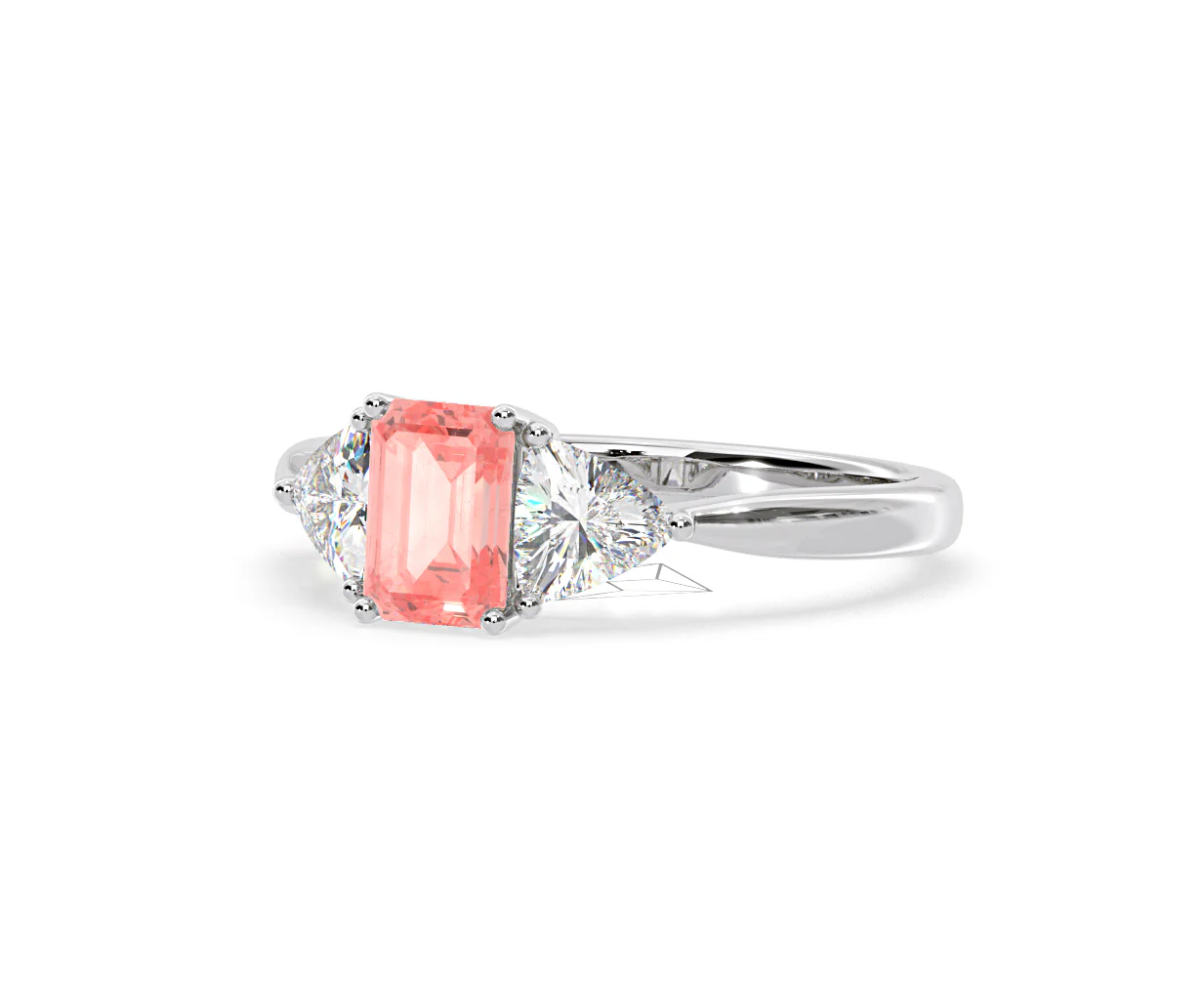 Aurora Pink Lab Diamond Emerald Cut and Trillion 1.70ct Ring in 18K White Gold - Elara Collection - Image 14