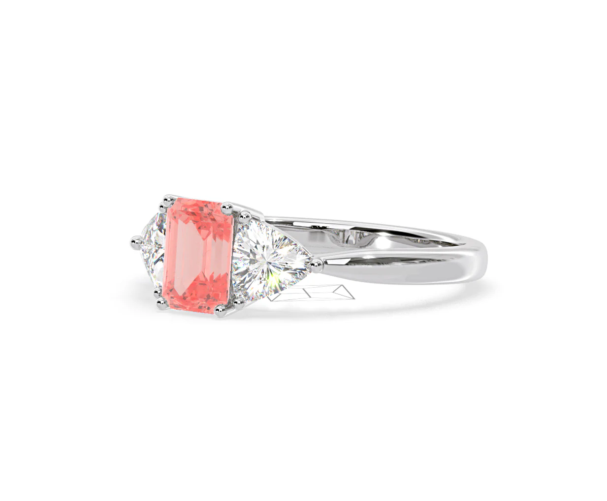 Aurora Pink Lab Diamond Emerald Cut and Trillion 1.70ct Ring in 18K White Gold - Elara Collection - Image 16