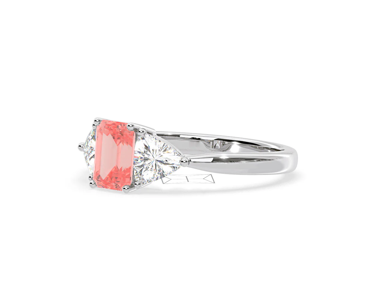 Aurora Pink Lab Diamond Emerald Cut and Trillion 1.70ct Ring in 18K White Gold - Elara Collection - Image 17