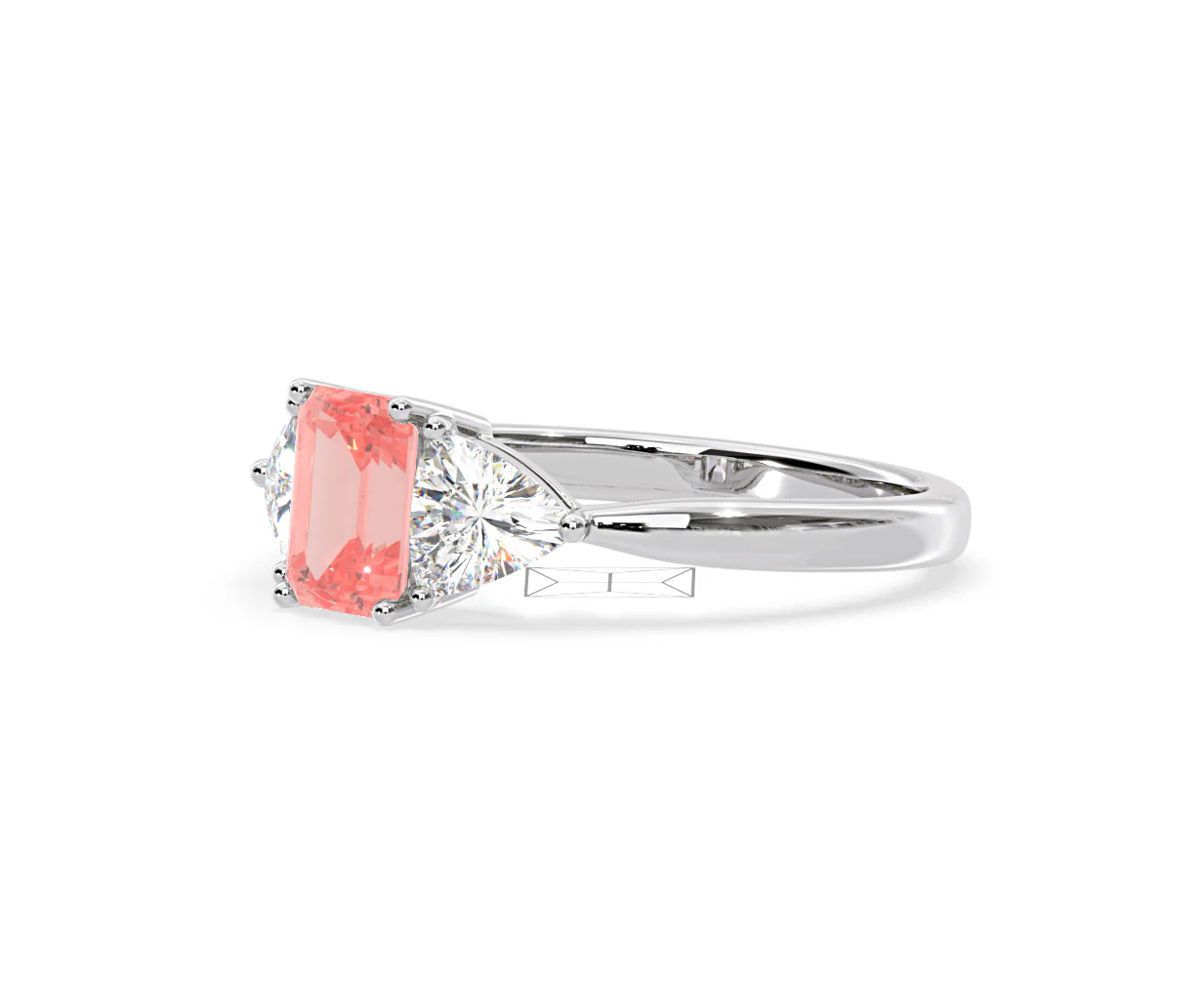 Aurora Pink Lab Diamond Emerald Cut and Trillion 1.70ct Ring in 18K White Gold - Elara Collection - Image 18