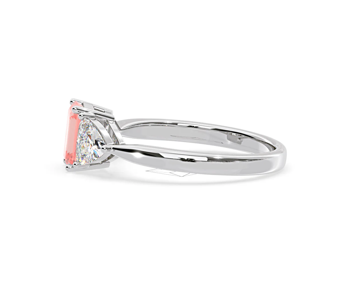 Aurora Pink Lab Diamond Emerald Cut and Trillion 1.70ct Ring in 18K White Gold - Elara Collection - Image 27