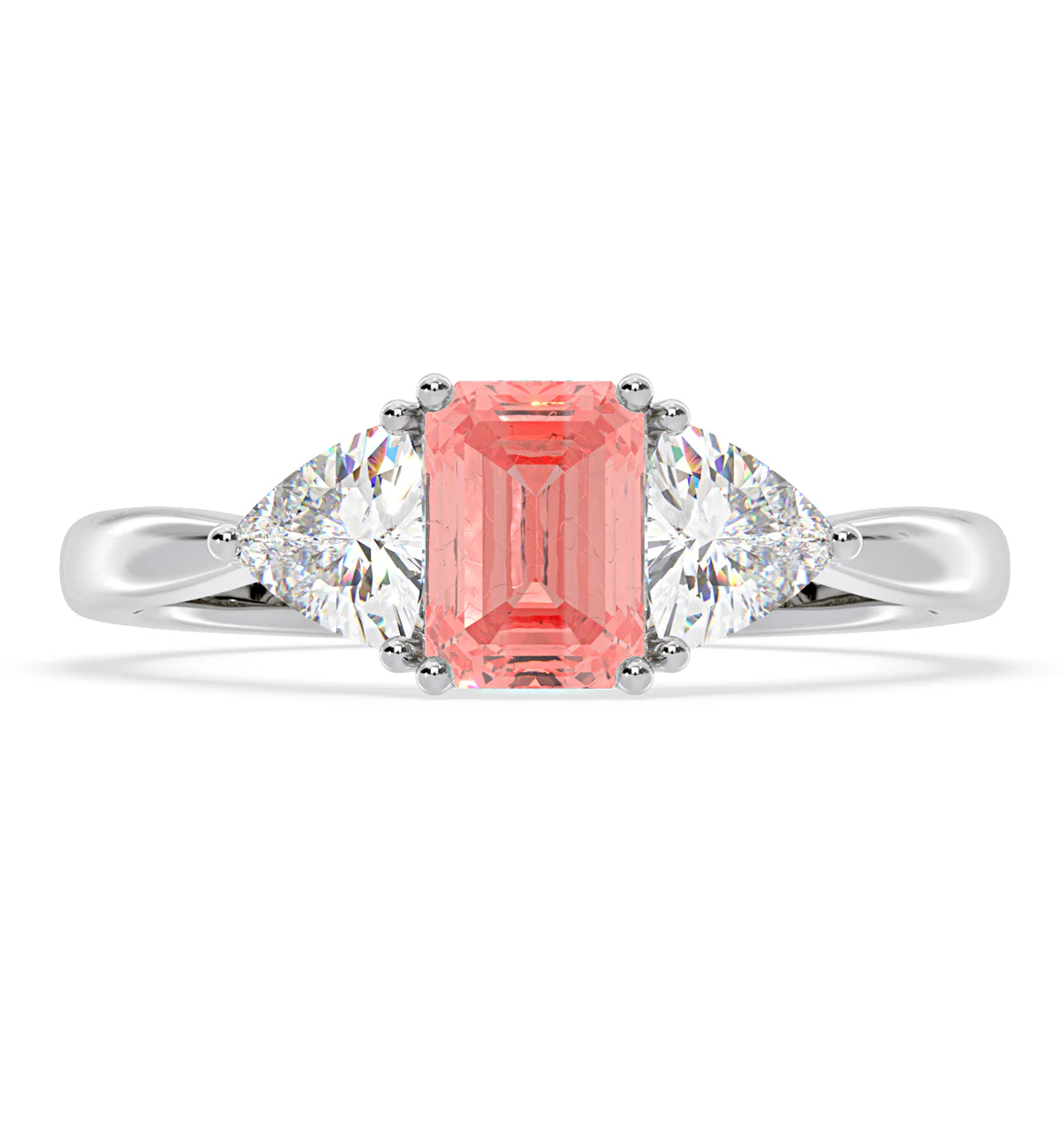Aurora Pink Lab Diamond Emerald Cut and Trillion 1.70ct Ring in 18K White Gold - Elara Collection - Image 3