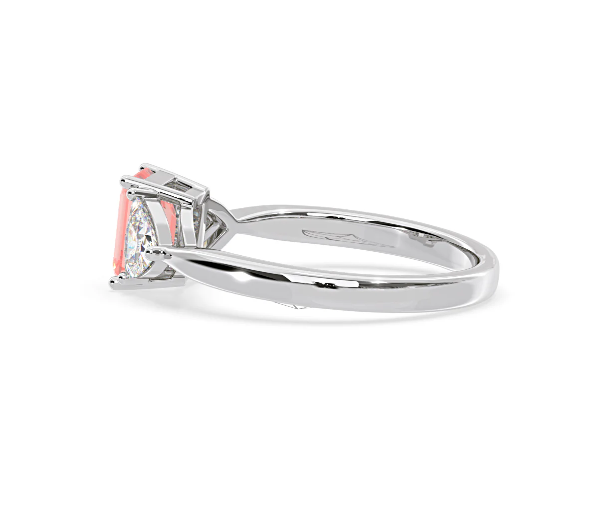 Aurora Pink Lab Diamond Emerald Cut and Trillion 1.70ct Ring in 18K White Gold - Elara Collection - Image 31