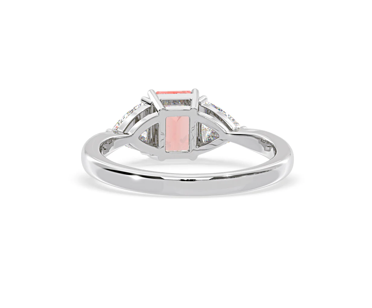 Aurora Pink Lab Diamond Emerald Cut and Trillion 1.70ct Ring in 18K White Gold - Elara Collection - Image 46