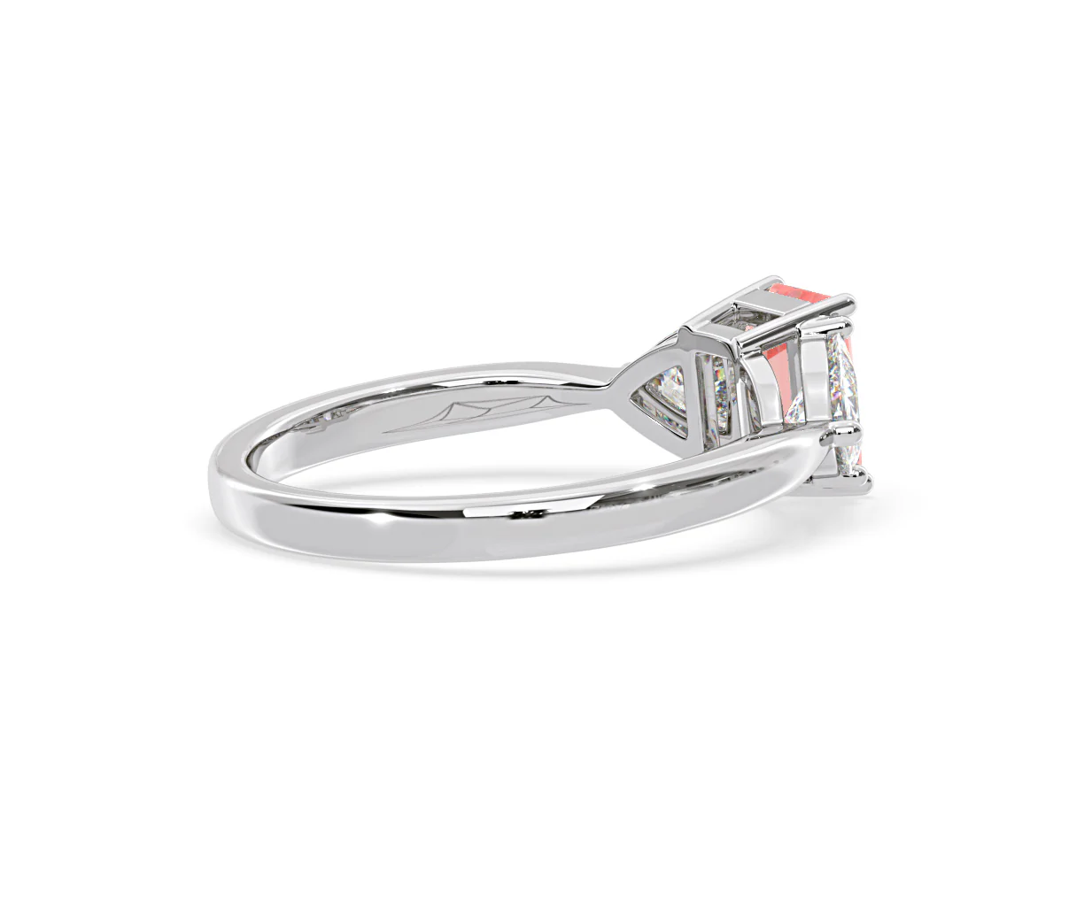 Aurora Pink Lab Diamond Emerald Cut and Trillion 1.70ct Ring in 18K White Gold - Elara Collection - Image 60
