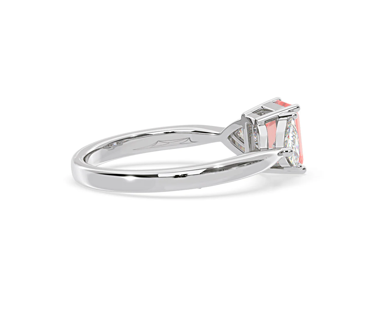 Aurora Pink Lab Diamond Emerald Cut and Trillion 1.70ct Ring in 18K White Gold - Elara Collection - Image 62
