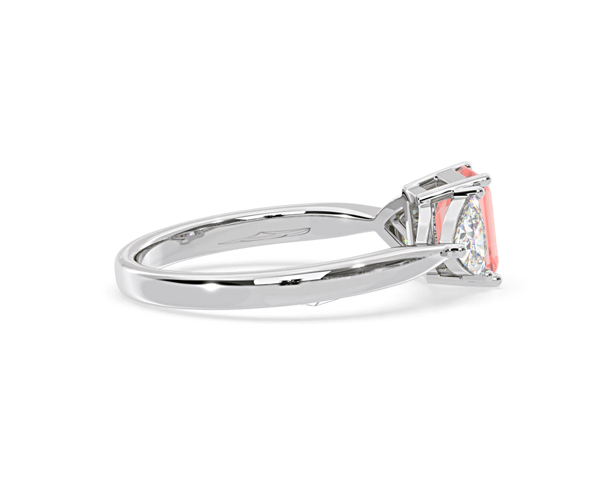 Aurora Pink Lab Diamond Emerald Cut and Trillion 1.70ct Ring in 18K White Gold - Elara Collection - Image 64
