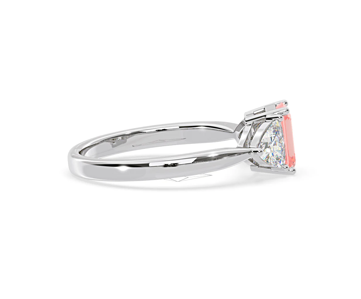 Aurora Pink Lab Diamond Emerald Cut and Trillion 1.70ct Ring in 18K White Gold - Elara Collection - Image 67