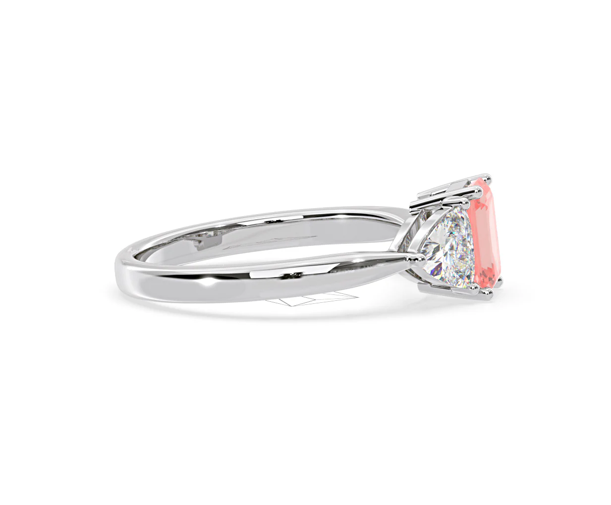 Aurora Pink Lab Diamond Emerald Cut and Trillion 1.70ct Ring in 18K White Gold - Elara Collection - Image 69