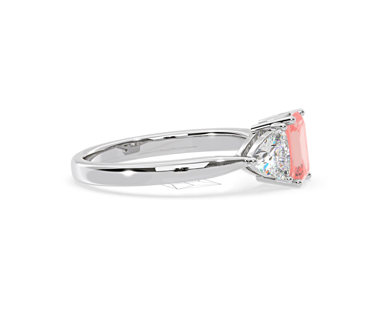 Aurora Pink Lab Diamond Emerald Cut and Trillion 1.70ct Ring in 18K White Gold - Elara Collection - Image 70