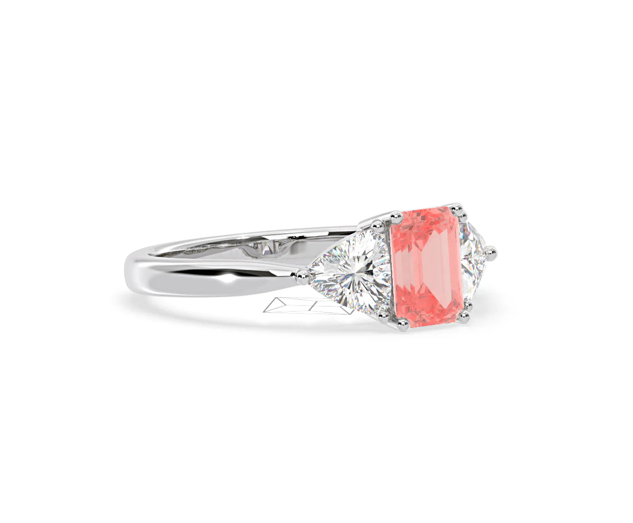Aurora Pink Lab Diamond Emerald Cut and Trillion 1.70ct Ring in 18K White Gold - Elara Collection - Image 79