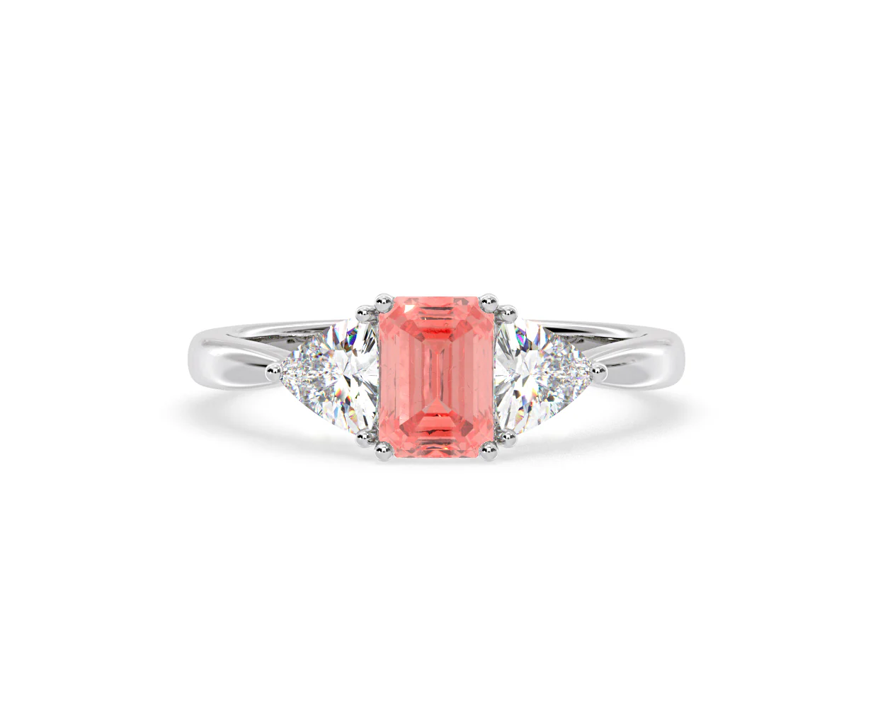 Aurora Pink Lab Diamond Emerald Cut and Trillion 1.70ct Ring in 18K White Gold - Elara Collection - Image 8