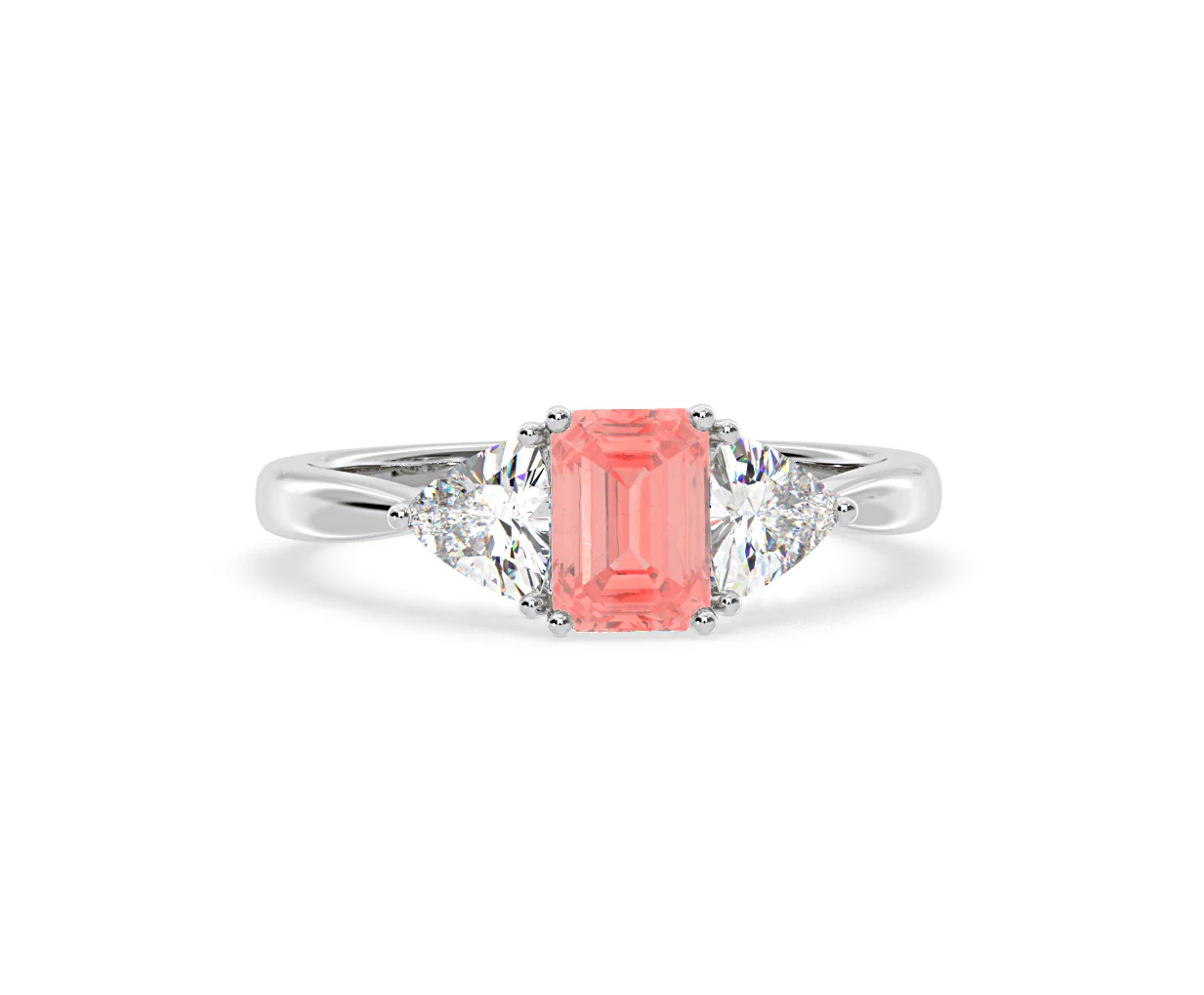Aurora Pink Lab Diamond Emerald Cut and Trillion 1.70ct Ring in 18K White Gold - Elara Collection - Image 86
