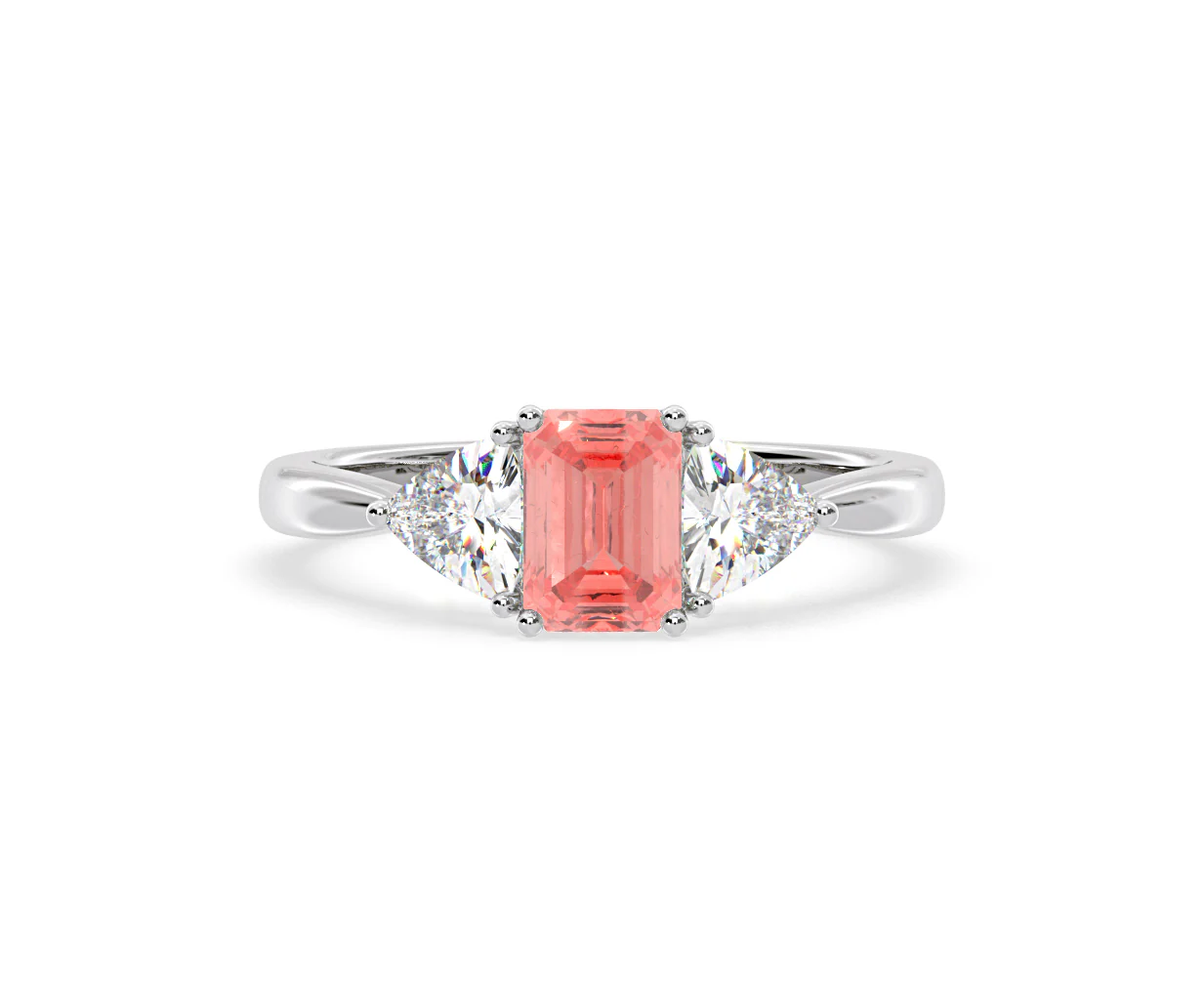 Aurora Pink Lab Diamond Emerald Cut and Trillion 1.70ct Ring in 18K White Gold - Elara Collection - Image 87