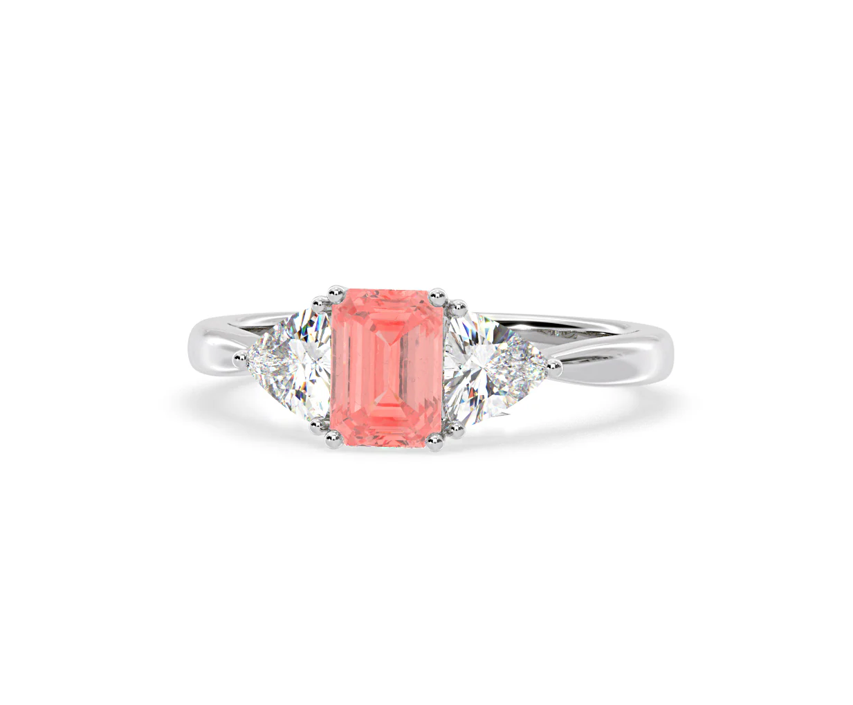 Aurora Pink Lab Diamond Emerald Cut and Trillion 1.70ct Ring in Platinum - Elara Collection - Image 10