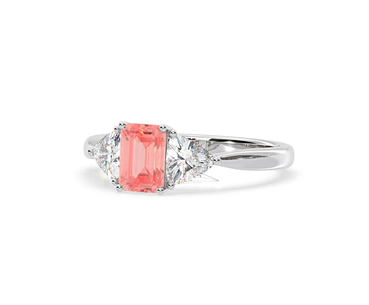 Aurora Pink Lab Diamond Emerald Cut and Trillion 1.70ct Ring in Platinum - Elara Collection - Image 13