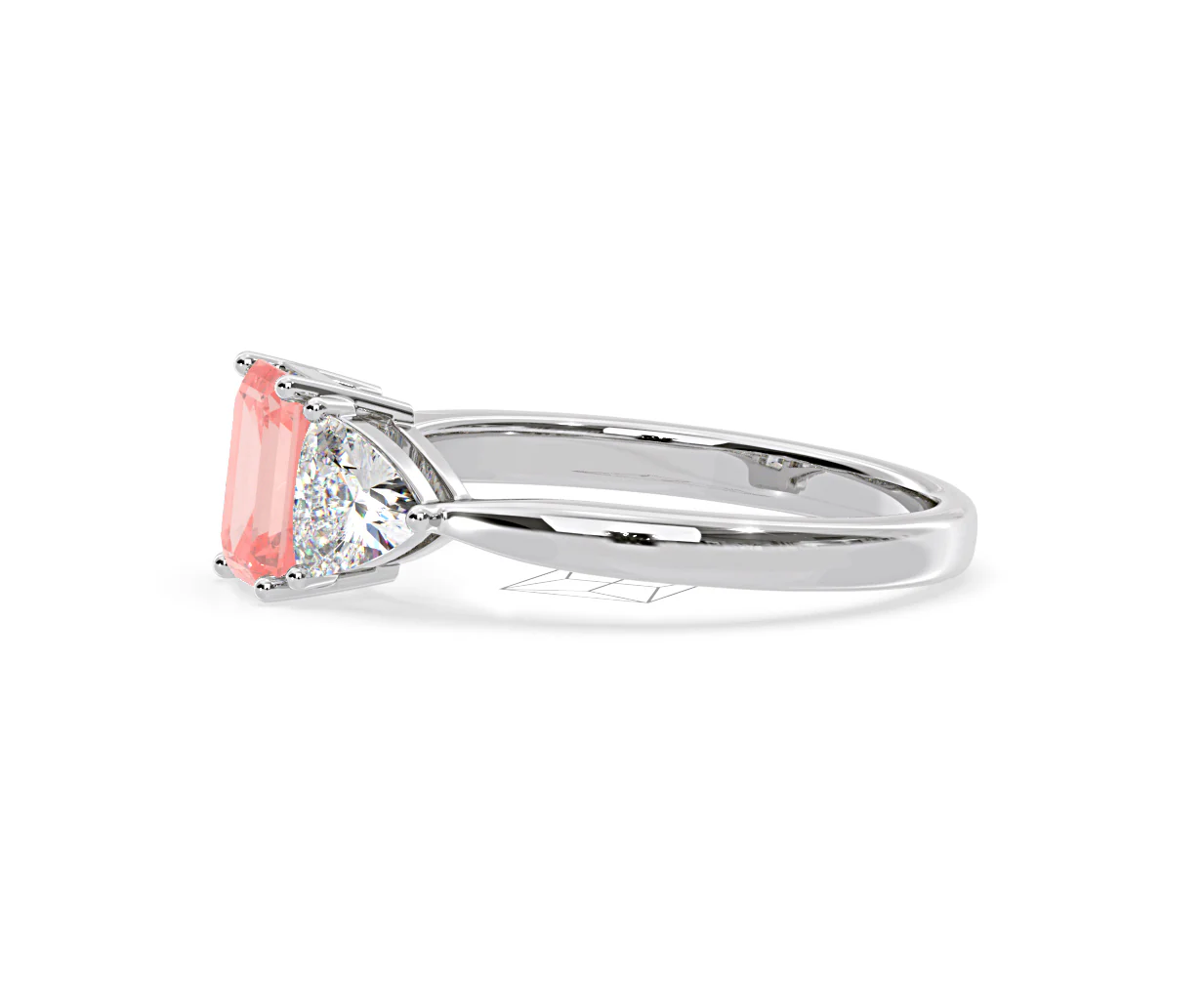 Aurora Pink Lab Diamond Emerald Cut and Trillion 1.70ct Ring in Platinum - Elara Collection - Image 24