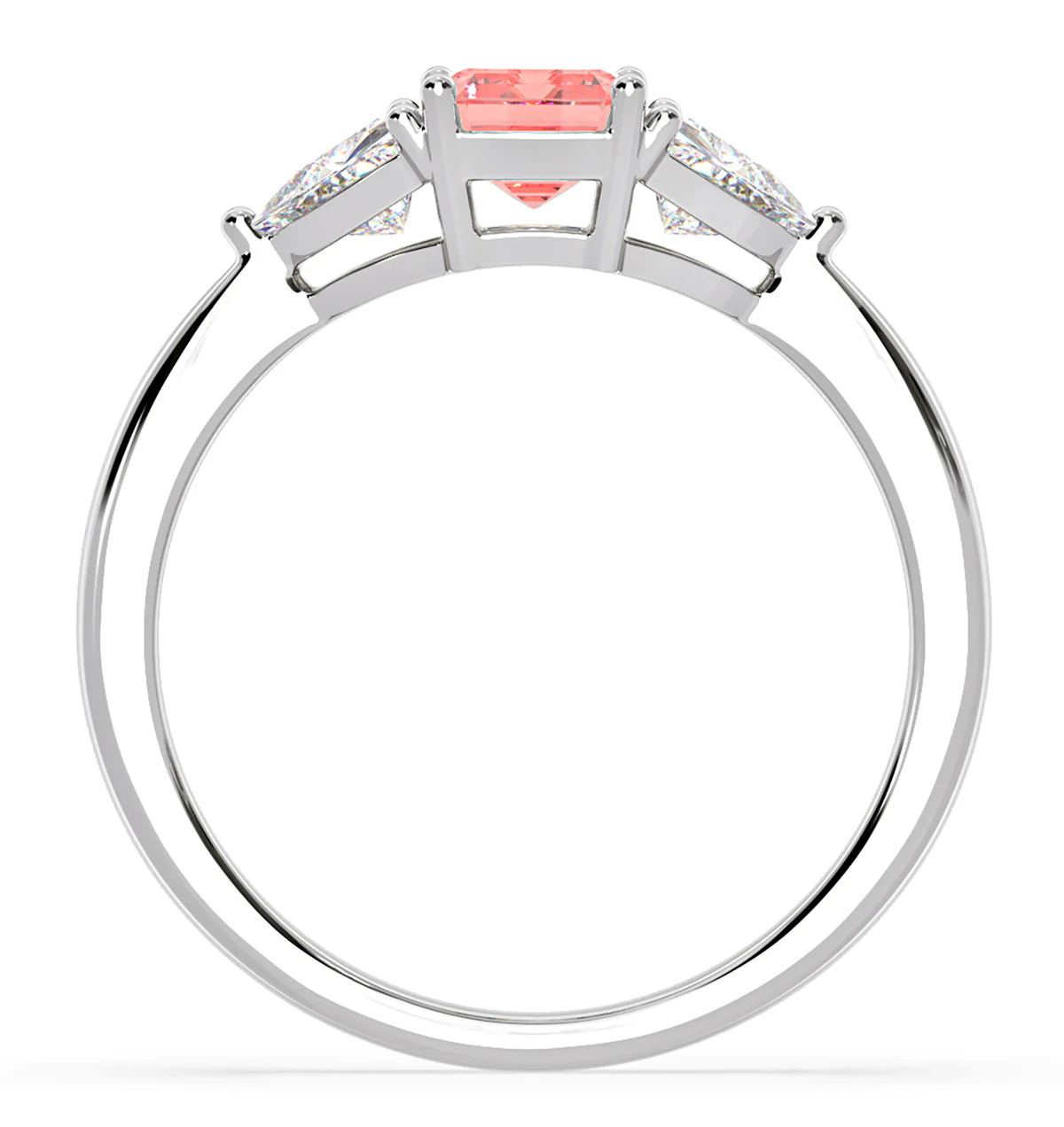 Aurora Pink Lab Diamond Emerald Cut and Trillion 1.70ct Ring in Platinum - Elara Collection - Image 5