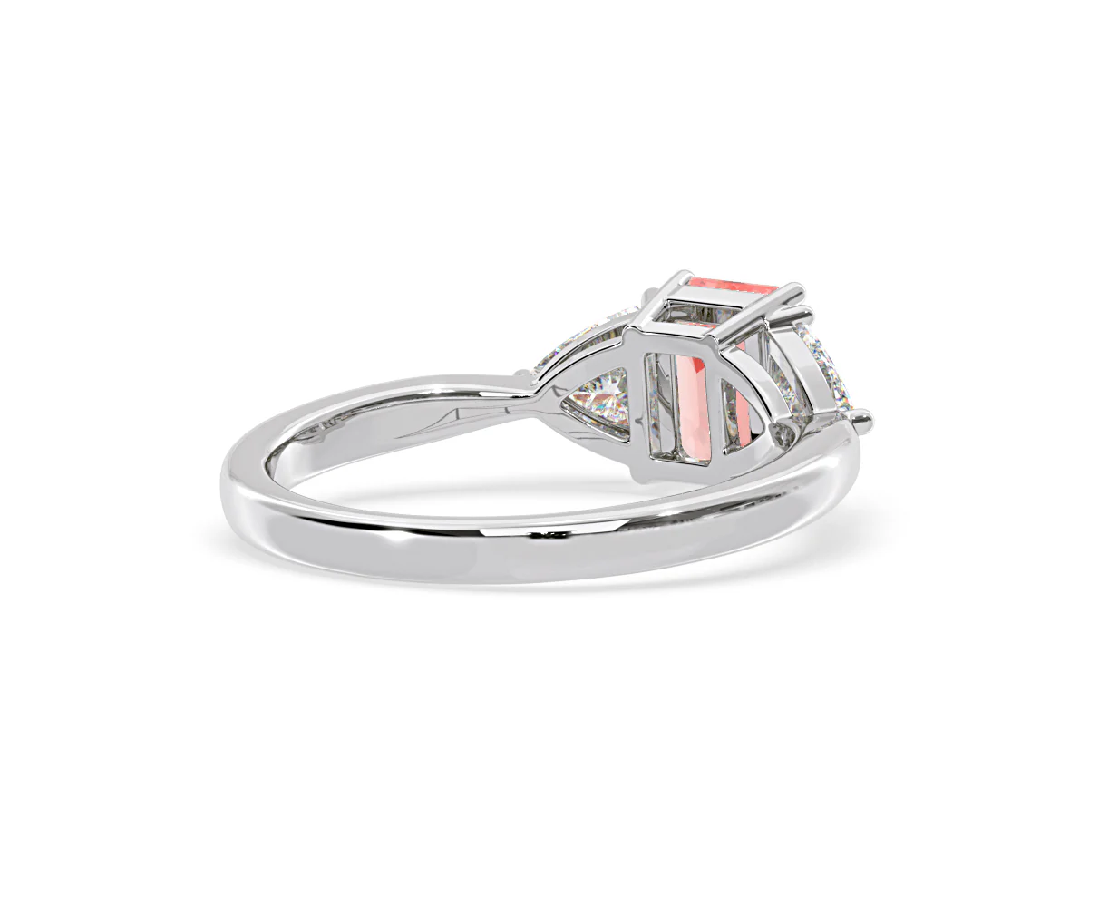 Aurora Pink Lab Diamond Emerald Cut and Trillion 1.70ct Ring in Platinum - Elara Collection - Image 55